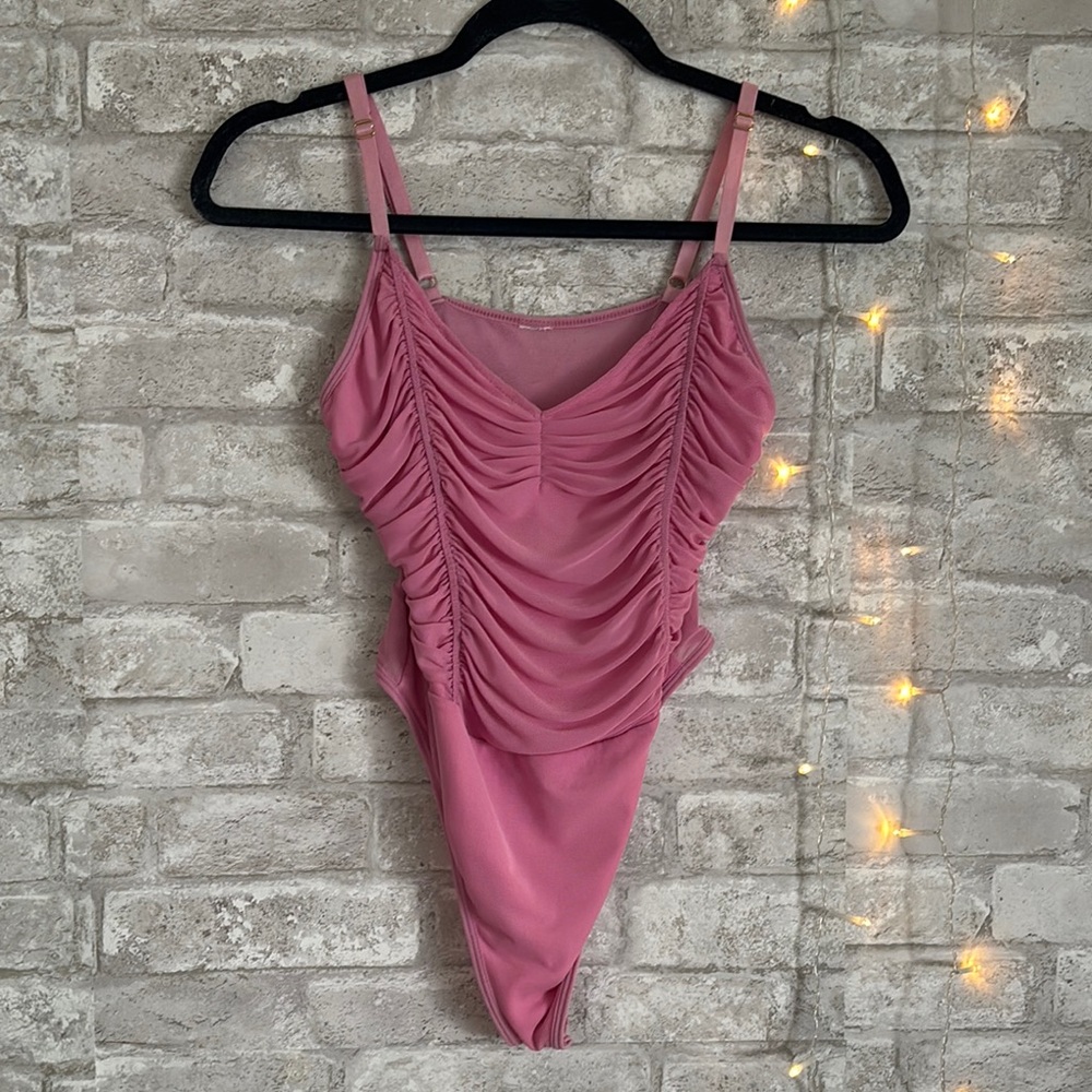 NWOT Elegant Pink Ruched Bodysuit